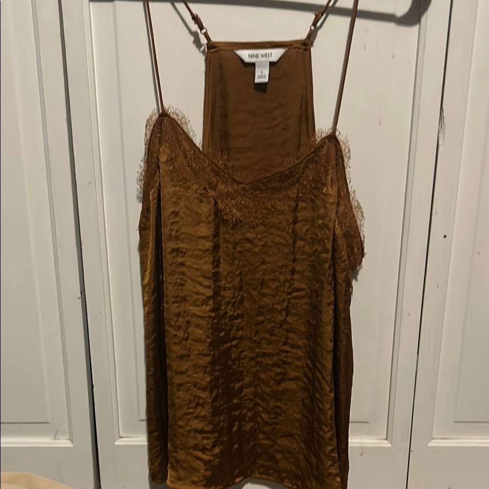 Nine West Brown Lace Trim Cami Top
